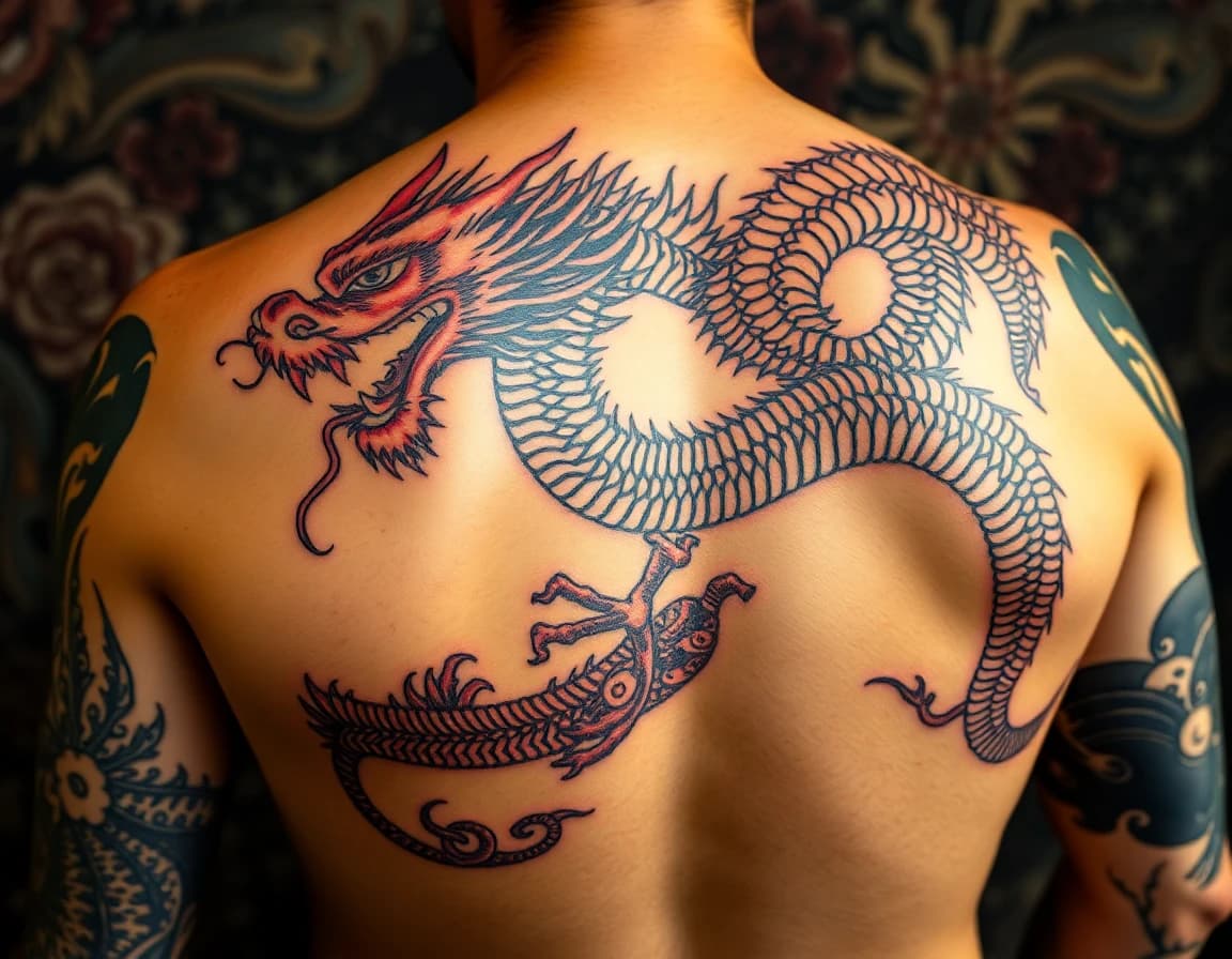 After AI tattoo generator - custom Japanese dragon tattoo design on back